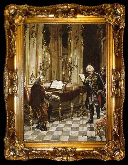 framed  franz schubert a romanticized artist s impression of bach s visit to frederick the great at the palace of sans souci in potsdam, ta009-2
